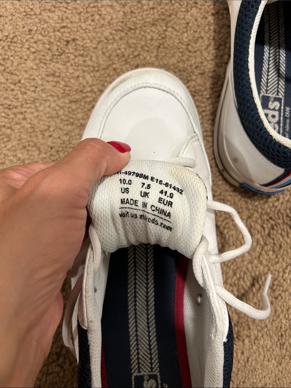 Keds White Sneakers with Navy Heel and Red-Blue Tongue Trim - Picture 5 of 7